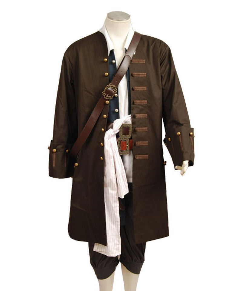 Pirates Of The Caribbean Jack Sparrow Jacket Vest Belt Shirt Pants Costume Set - CrazeCosplay