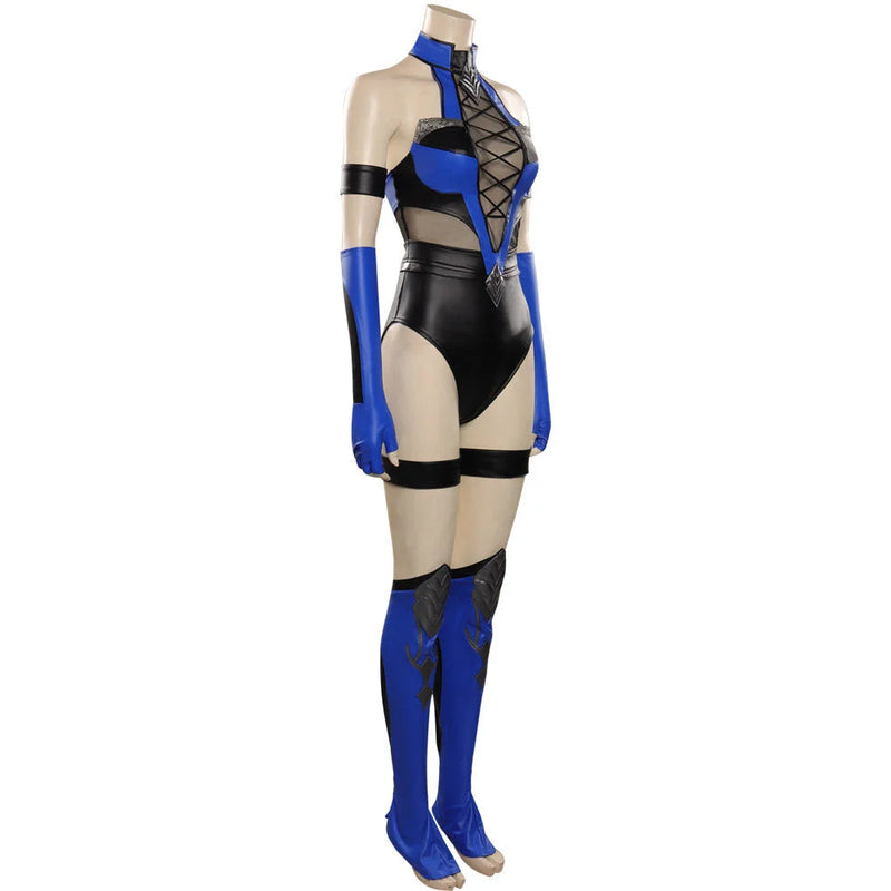 Mortal Kombat Kitana Blue Jumpsuit Outfits Cosplay Costume