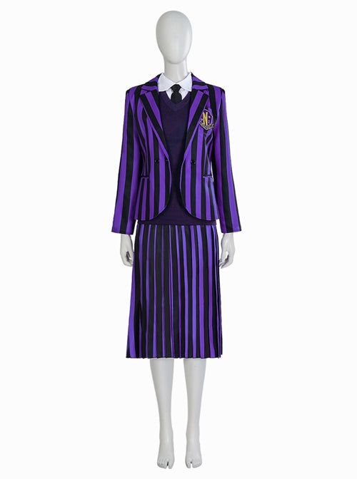 The Addams Family Purple School Uniform Cosplay Costume Halloween Set