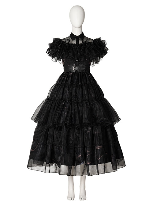 The Addams Family Wednesday Addams School Ball Black Dress Halloween Cosplay Costume