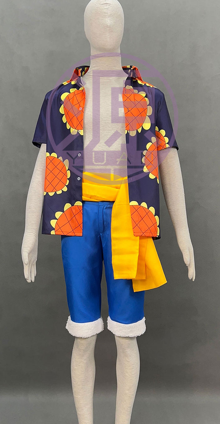 One Piece Dressrosa Luffy Outfit Monkey D Luffy Sunflower Shirt Cosplay Costume