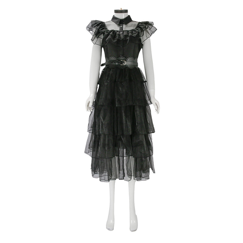Wednesday Addams Black Dress Cosplay Costume Halloween Ball Dress