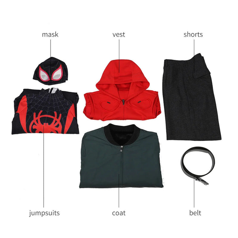 Spider Man Into The Spider Verse Miles Morales Jumpsuit Outfit Cosplay Costumes