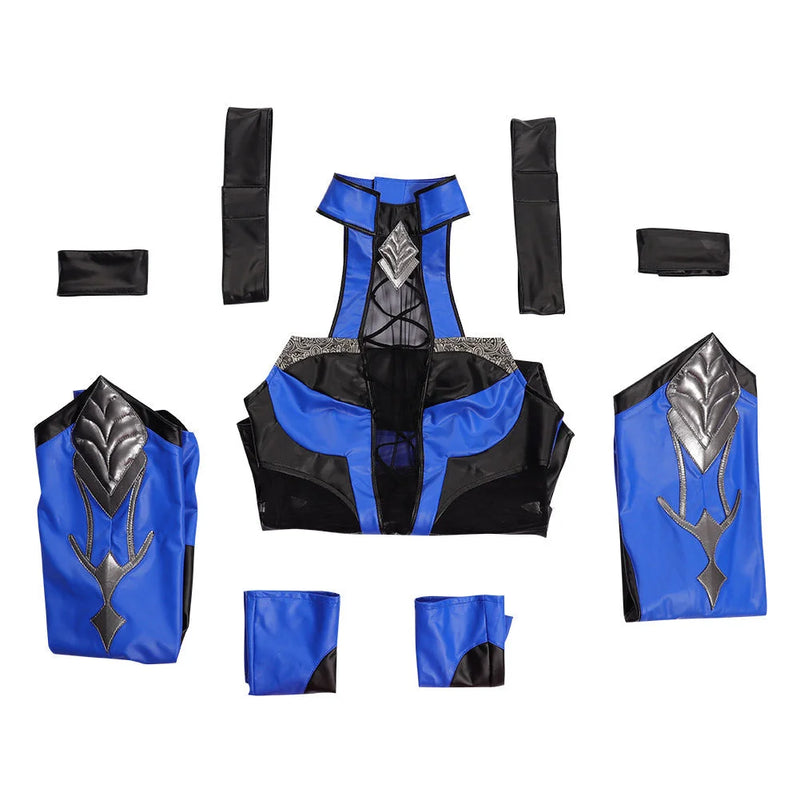 Mortal Kombat Kitana Blue Jumpsuit Outfits Cosplay Costume