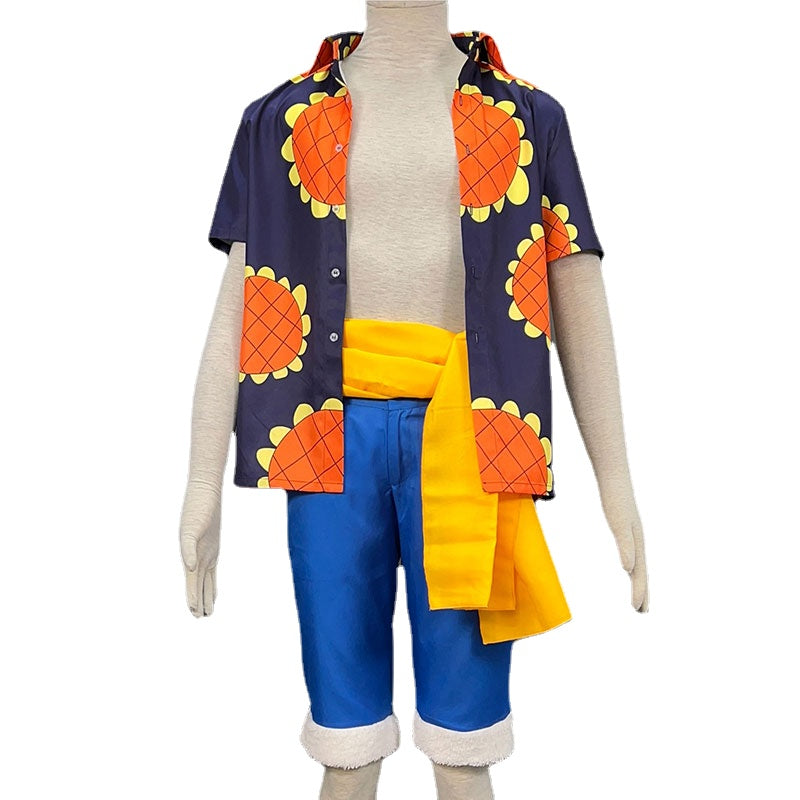 One Piece Dressrosa Luffy Outfit Monkey D Luffy Sunflower Shirt Cosplay Costume