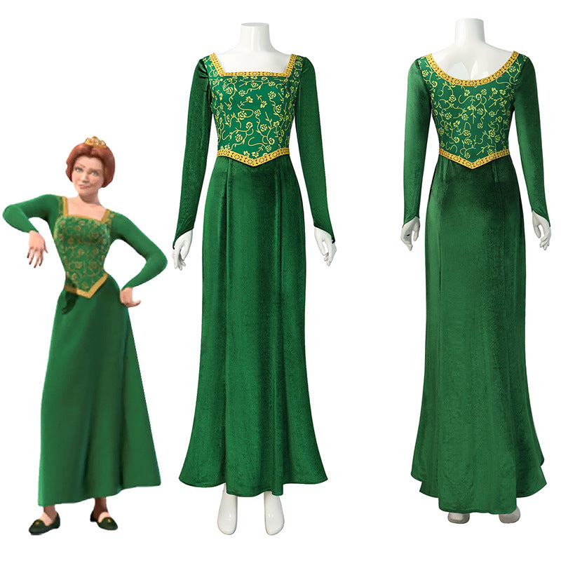 Fiona Costume Shrek 2001 Princess Fiona Green Long Dress Halloween Cosplay for Female for Girl