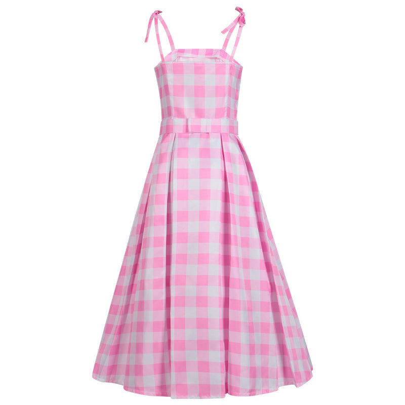 2023 Movie Pink Plaid Dress Outfits Cosplay Costume