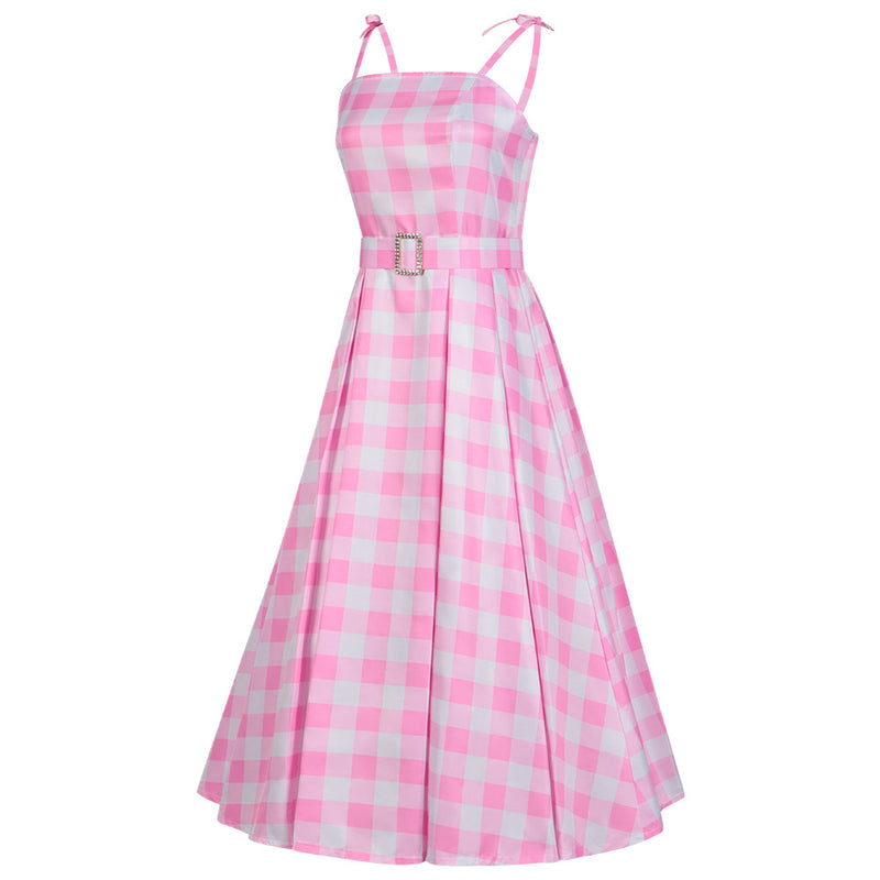 2023 Movie Pink Plaid Dress Outfits Cosplay Costume