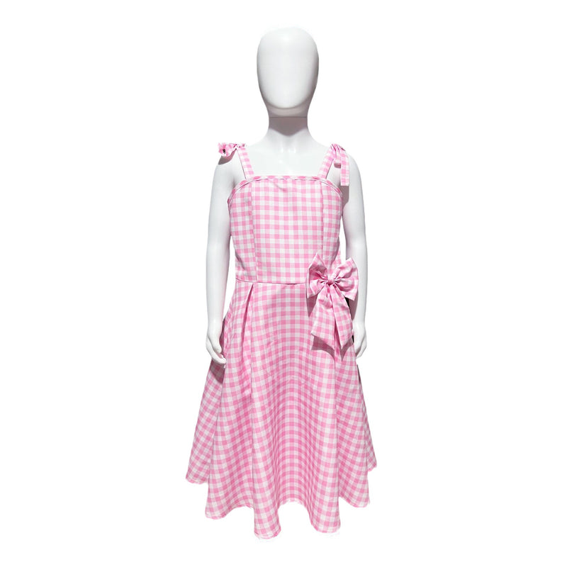 2023 Movie Pink Plaid Long Dress Outfits Cosplay Costume for Kid