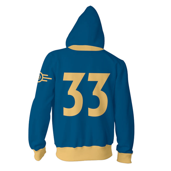 Fallout Vault 33 Zip Up Jacket Sweatshirt Cosplay Costume