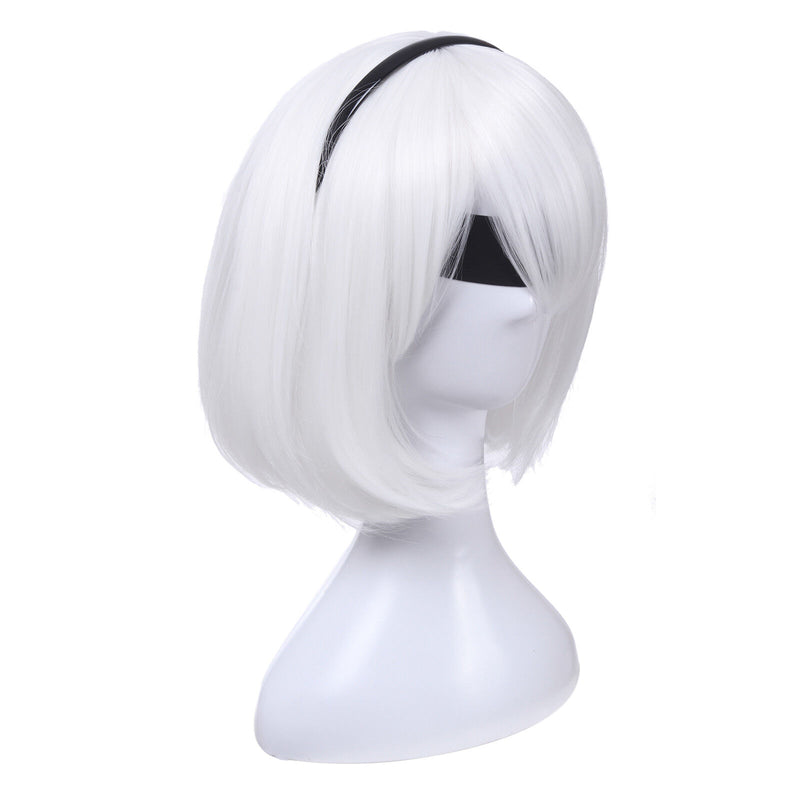 NieR Automata 2B YoRHa No. 2 Short Straight White Cosplay Wig