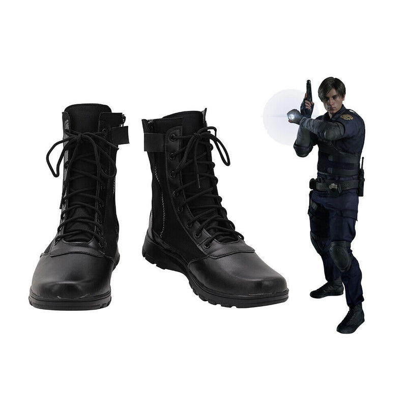 Resident Evil 2 Leon Scott Kennedy Shoes Cosplay Men Boots Black Shoes
