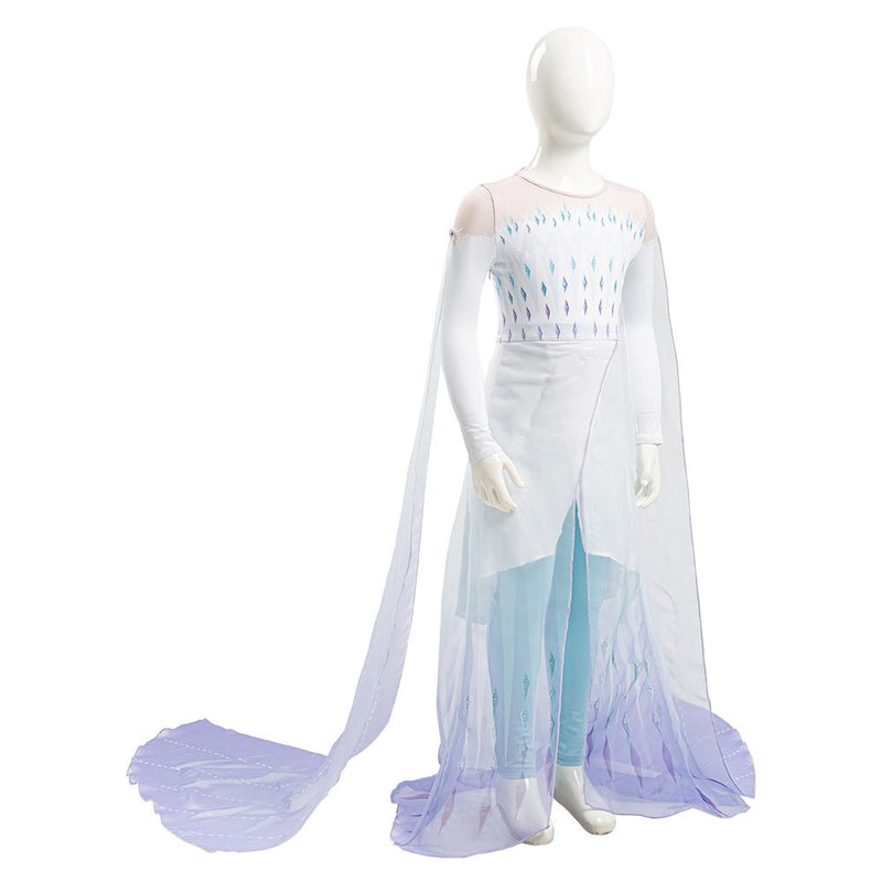Frozen frozer 2 ii Elsa Ahtohallan White Snow Ice Flake Dress Cosplay Costume Kid Child Ver - CrazeCosplay