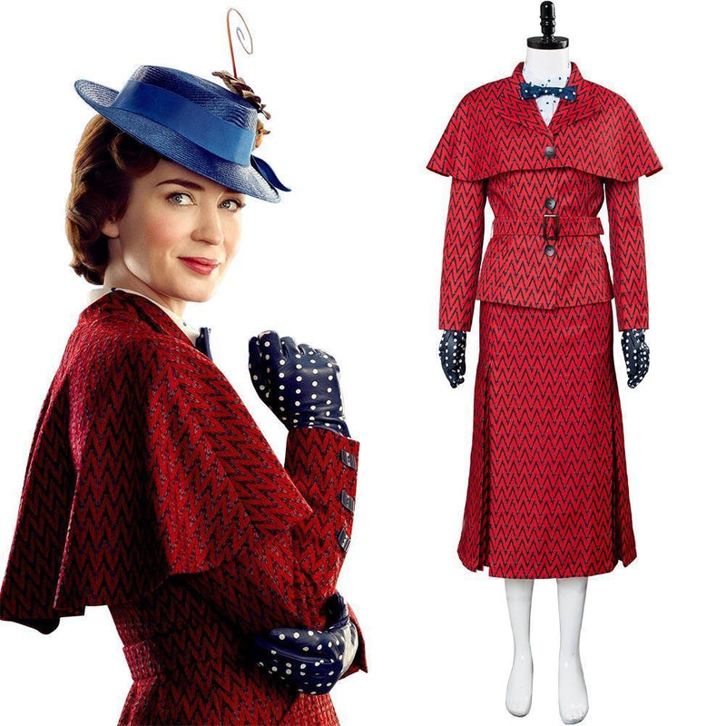 Mary Poppins Returns Costume Mary Poppins Dress Hat Red Version - CrazeCosplay