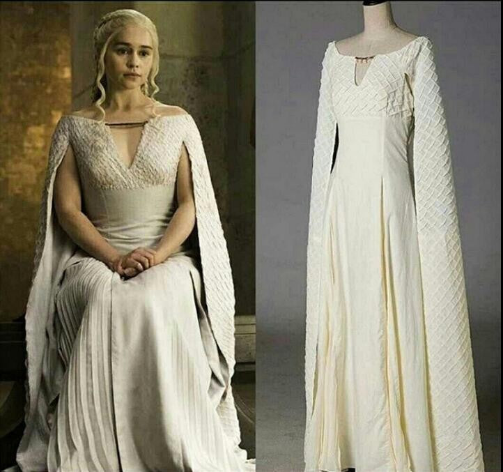 Daenerys Targaryen White Dress Got Game Of Thrones Game 5 Mother Of Dragon Cosplay Costume Halloween Dress Ball Gowns
