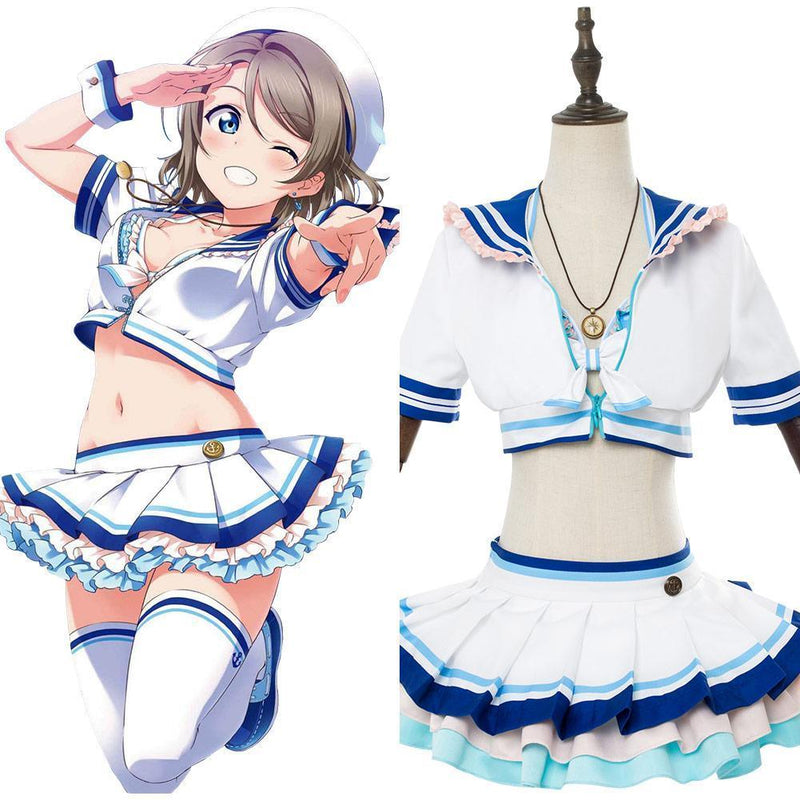 Love Live Sunshine Chika Takami Gs Magazine Sailor Suit Swimsuit Cosplay Costume - CrazeCosplay