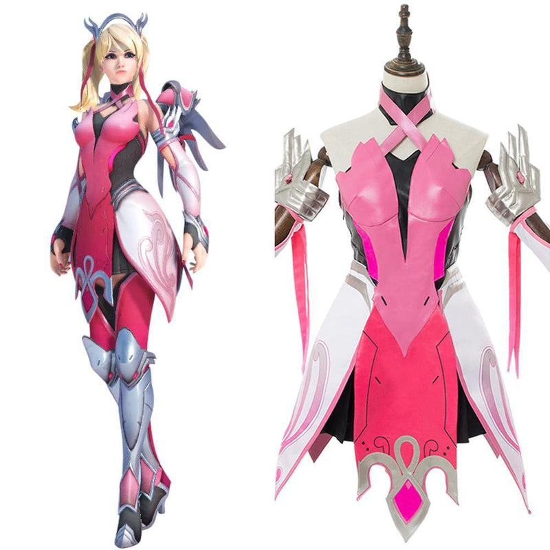 Overwatch Mercy Angela Ziegler Outfit Pink Mercy Skin Cosplay Costume - CrazeCosplay