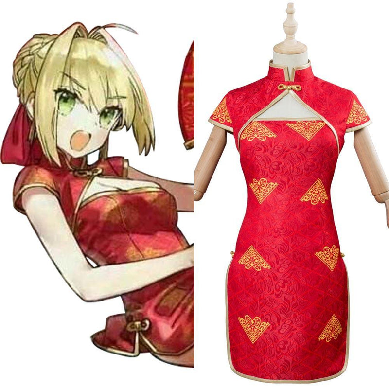 Fate Extella Link Nero Saber Cheongsam Red Dress Cosplay Costume - CrazeCosplay