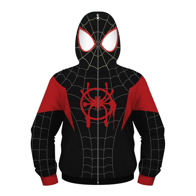 Kids Spider-Man Hoodies Venom Miles Morales Cosplay Hooded Sweatshirt Casual Streetwear Zip Up Hoodie - CrazeCosplay