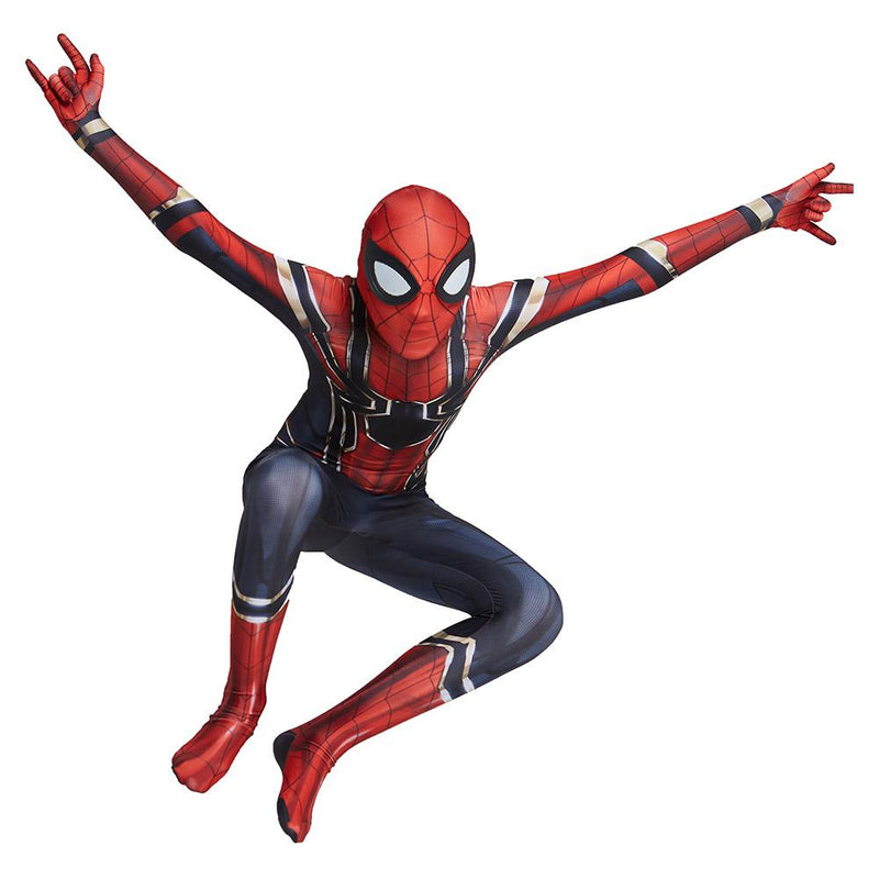 Kids Halloween Spiderman Cosplay Costume Zentai Jumpsuit Boys Girls Iron Spider Man Superhero Bodysuit - CrazeCosplay