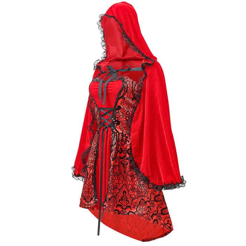 Little Red Riding Hood Costume Halloween Gothic Red Riding Hood Dress for Adults - CrazeCosplay
