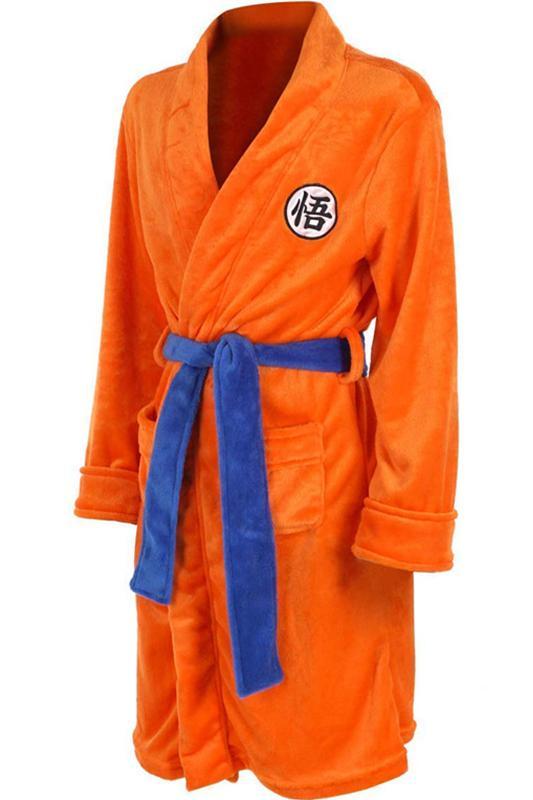 Mens Bathrobe Dragon Ball Son Goku Outfit Pattern Plush Robe For Adults Orange - CrazeCosplay