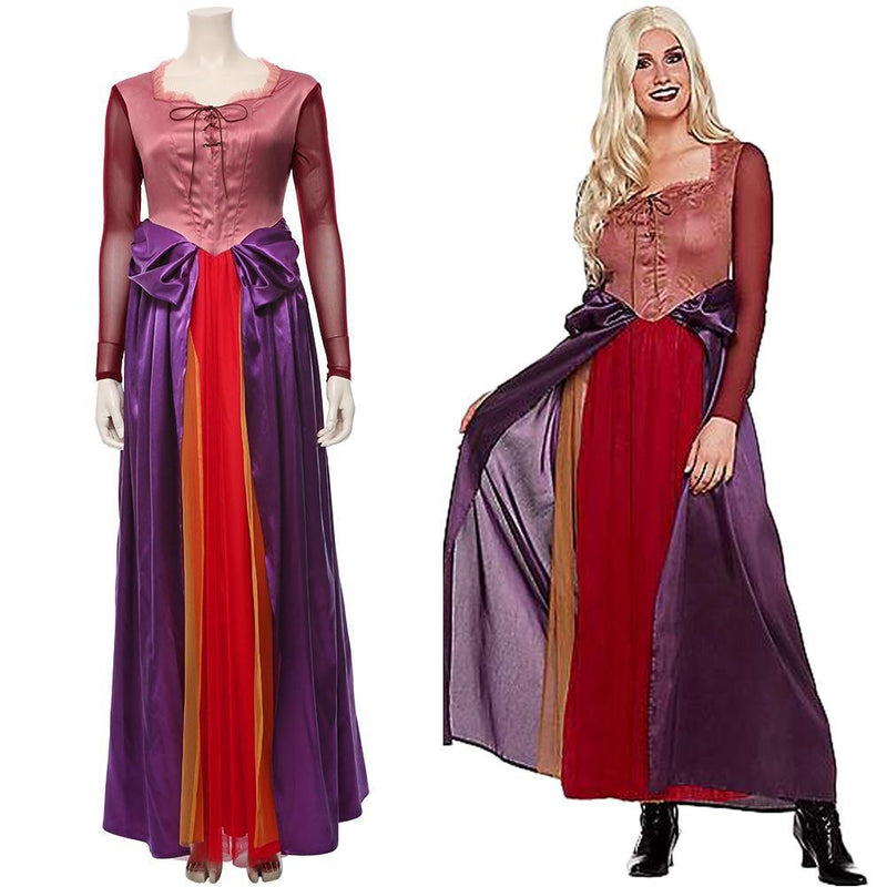 Disney Hocus Pocus Sarah Sanderson Sexy Witch Robe Purple Dress Outfit Halloween Carnival Cosplay Costume for Adult - CrazeCosplay