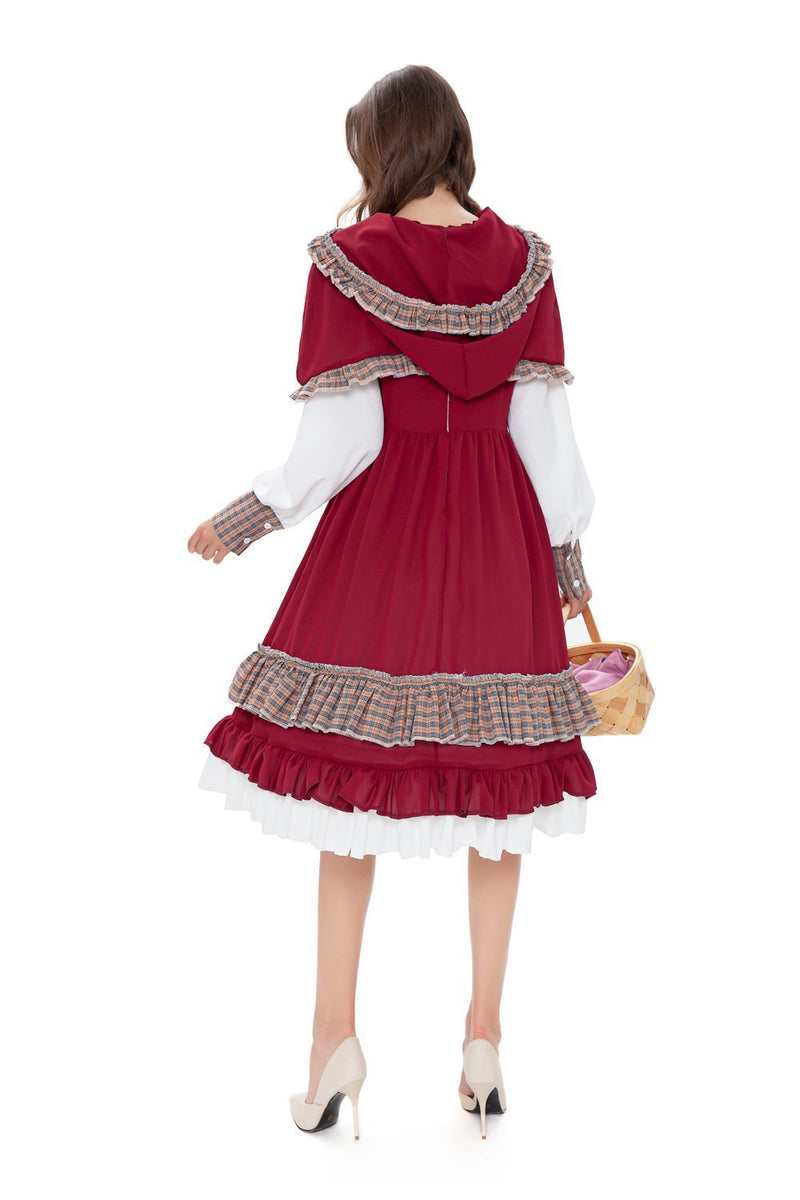 Little Red Riding Hood Costume Halloween Cosplay Long Dress with Cape for Women - CrazeCosplay