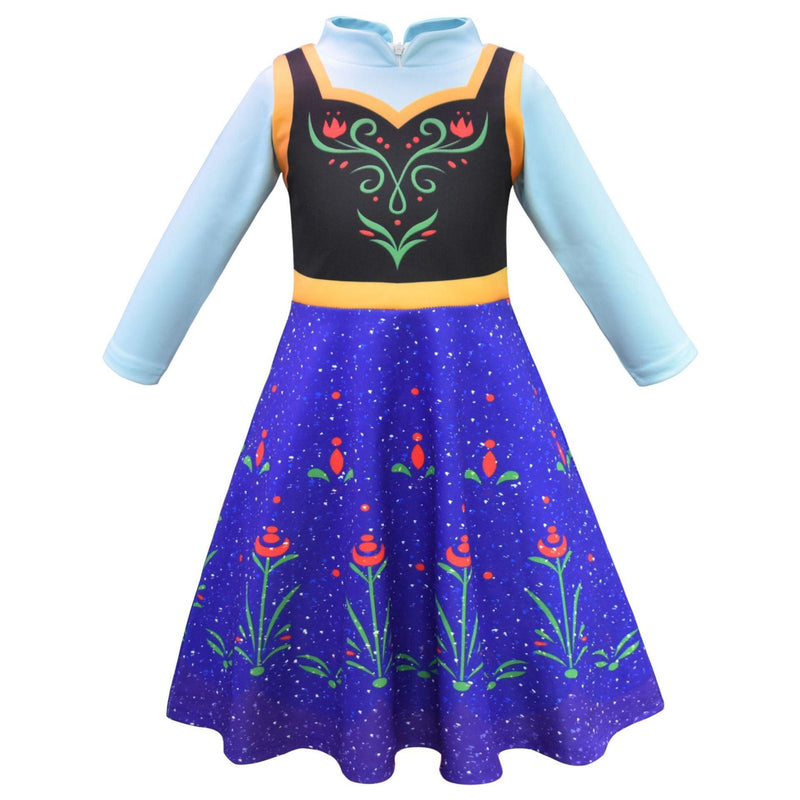 Kids Princess Anna Blue Dress Easy Fictional Characters Costume Frozen Halloween Outfit - CrazeCosplay