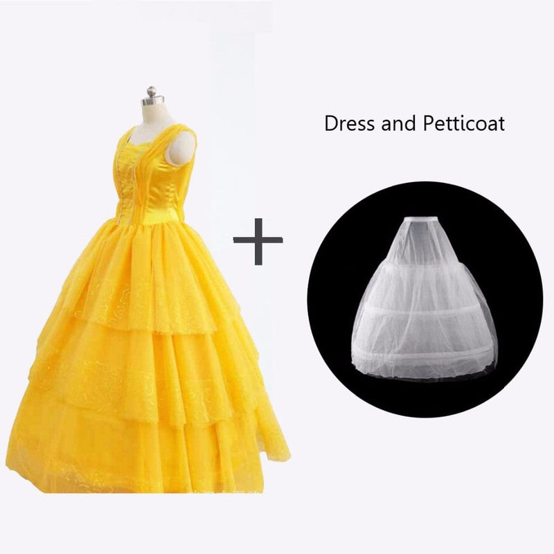 2020 Belle Beauty and the Beast Costumes Princess Belle Yellow Fantasias Dress for Adult
