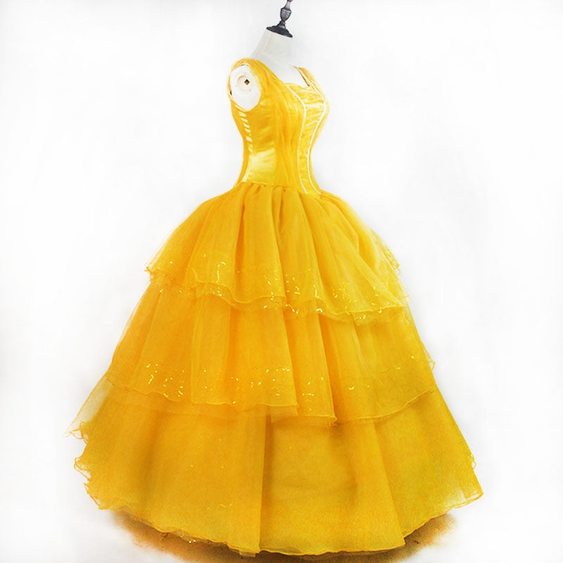 2020 Belle Beauty and the Beast Costumes Princess Belle Yellow Fantasias Dress for Adult
