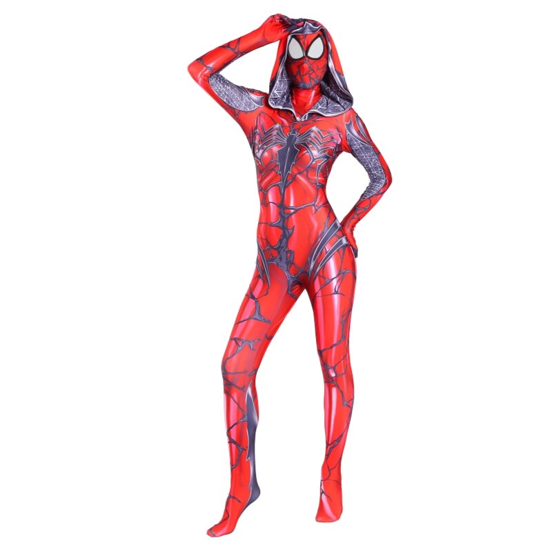 The Amazing Spider Hero Cosplay Gwen Stacy Costume Spandex Zentai Mask Hoodie Spider Zentai Suit Anti-Gwenom for Women Girl - CrazeCosplay