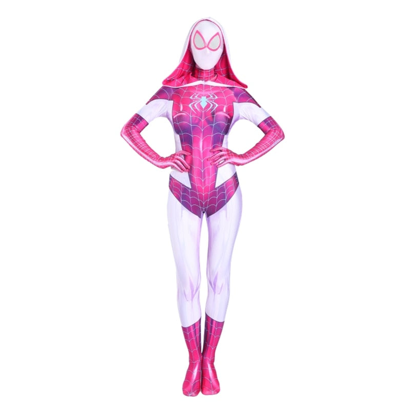 The Amazing Spider Hero Cosplay Gwen Stacy Costume Spandex Zentai Mask Hoodie Spider Zentai Suit Anti-Gwenom for Women Girl - CrazeCosplay