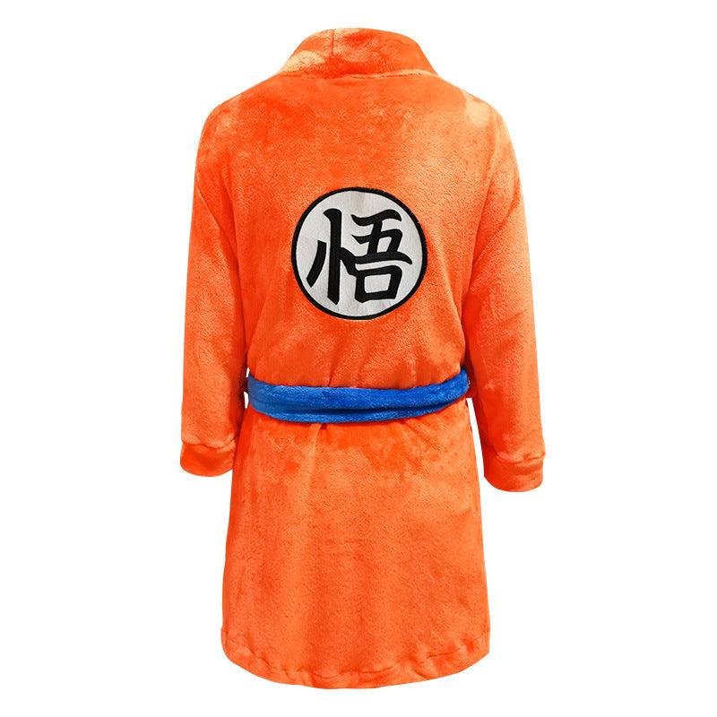 Mens Bathrobe Dragon Ball Son Goku Outfit Pattern Plush Robe For Adults Orange - CrazeCosplay