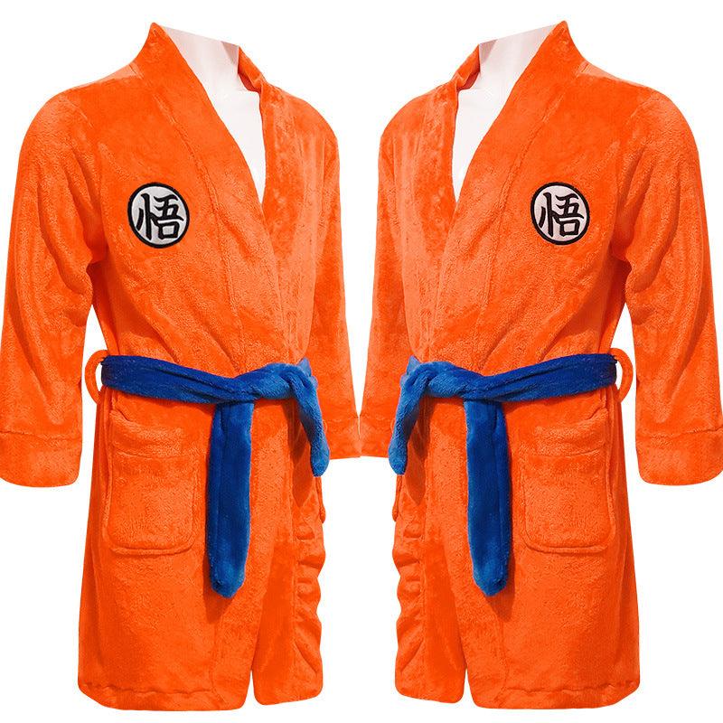 Mens Bathrobe Dragon Ball Son Goku Outfit Pattern Plush Robe For Adults Orange - CrazeCosplay