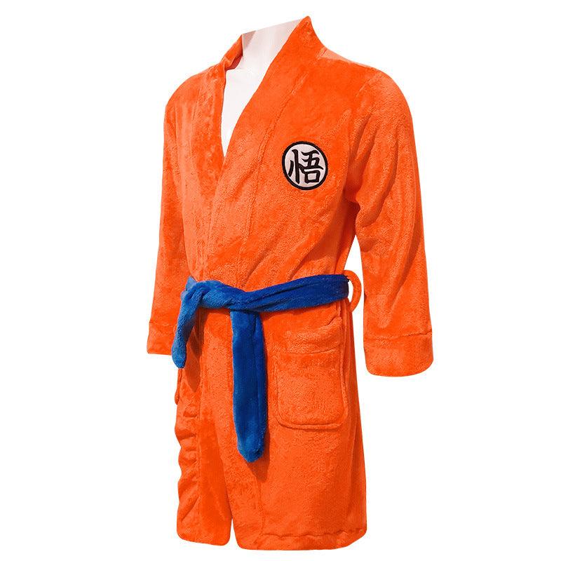 Mens Bathrobe Dragon Ball Son Goku Outfit Pattern Plush Robe For Adults Orange - CrazeCosplay