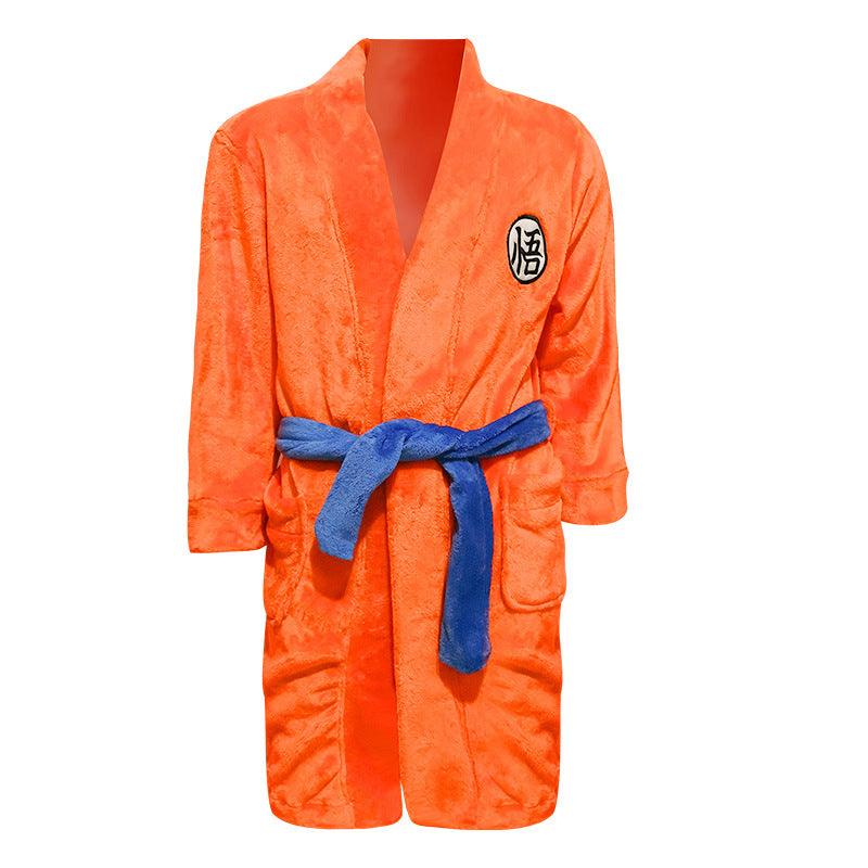 Mens Bathrobe Dragon Ball Son Goku Outfit Pattern Plush Robe For Adults Orange - CrazeCosplay