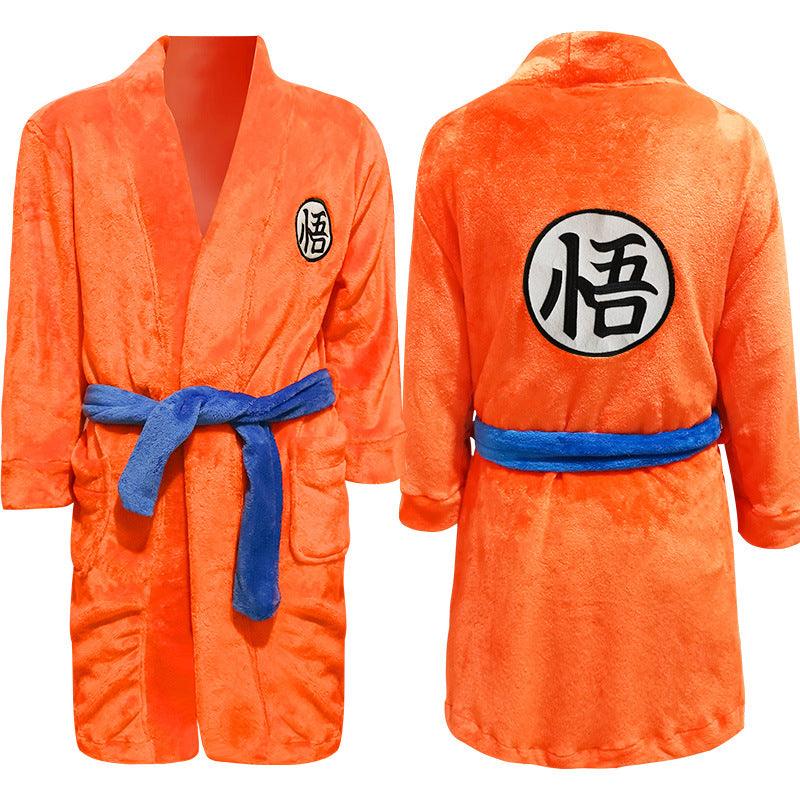 Mens Bathrobe Dragon Ball Son Goku Outfit Pattern Plush Robe For Adults Orange - CrazeCosplay