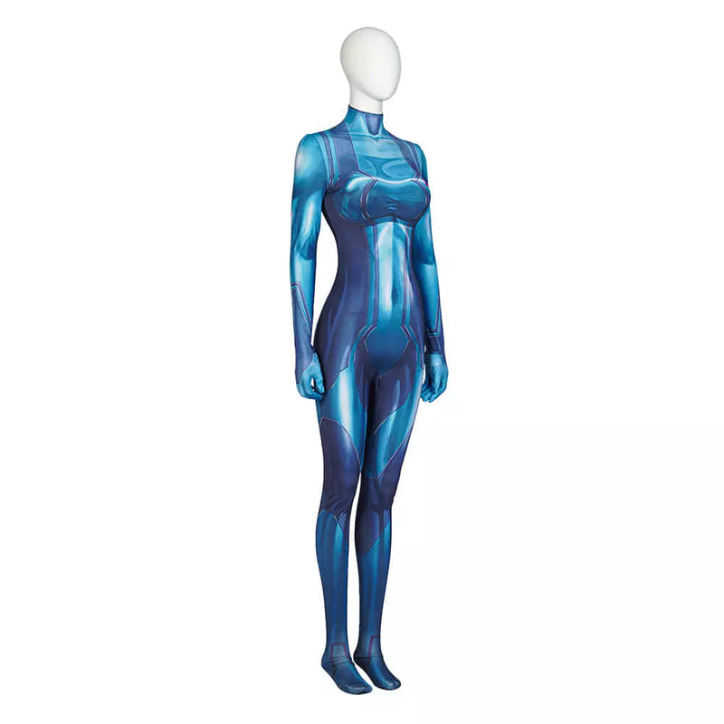 Metroid Samus Aran Blue Jumpsuit Cosplay Costume