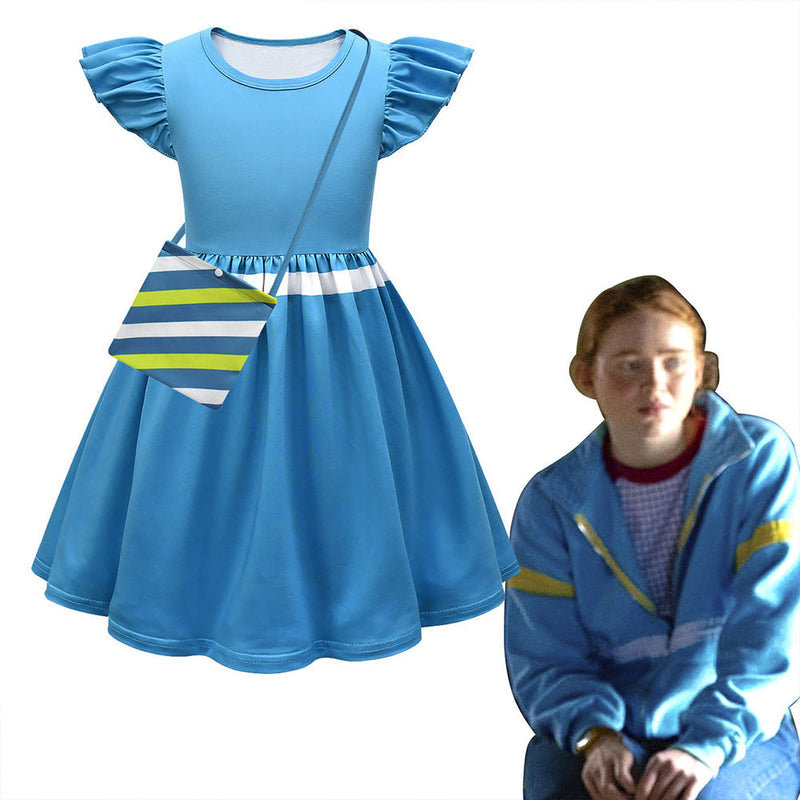 Kids Girls Stranger Things Season 4 Fly Sleeve Casual Dress Max Mayfield Cosplay Party Dress Baby Girls Summer Clothes - CrazeCosplay