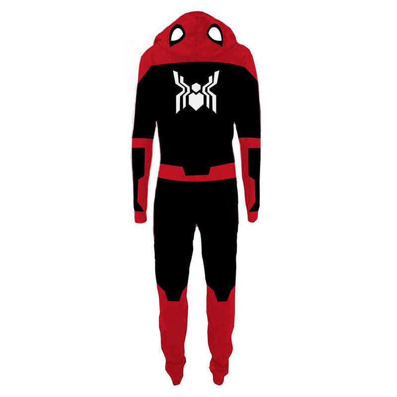 Unisex Halloween Spider-Man Pajamas Black Red Cartoon Onesie Hooded Pajamas Cosplay Costume - CrazeCosplay