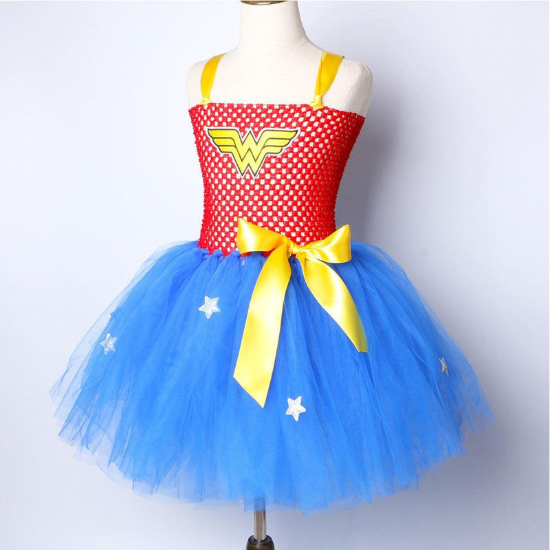 Kids Girls Halloween Role Play Costume Knee Length Wonder Woman Carnival Princess Tutu Dress - CrazeCosplay