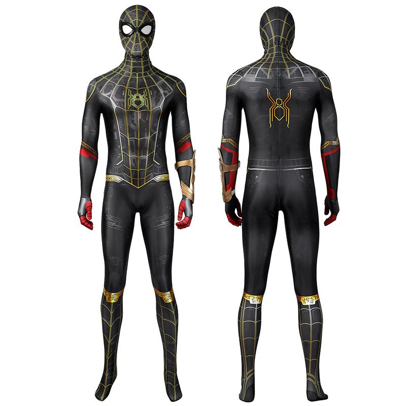 Spider-Man 3 Costume Spiderman No Way Home Peter Parker Cosplay Black Gold Jumpsuit - CrazeCosplay