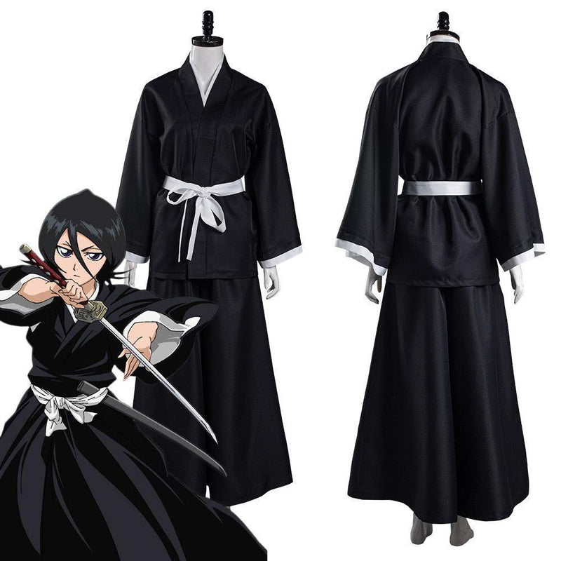 Anime Bleach Kuchiki Rukia Cosplay Costume Japanese Kimono Outfit Black - CrazeCosplay