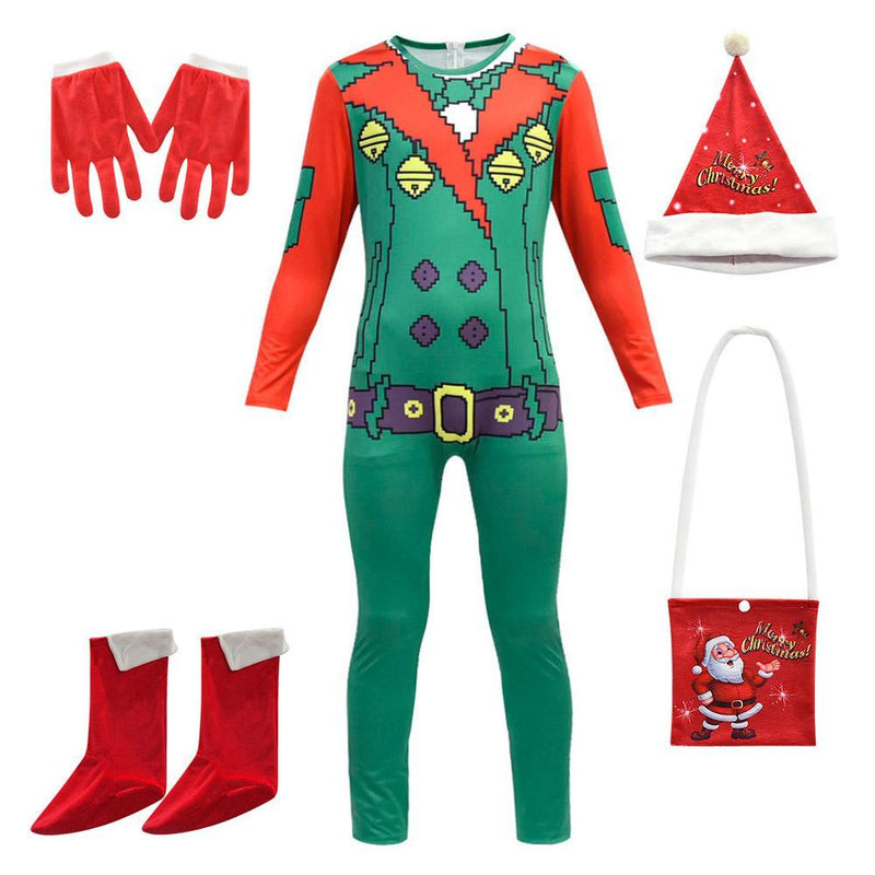 Kids Novelty Christmas Cosplay Costume Christmas Green Elf Santa Claus Jumpsuit Party Suits - CrazeCosplay
