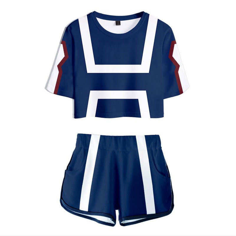 Kids My Hero Academia Crop Top Sets UA Training Suit Cosplay Short Sleeve T-shirt Shorts 2pcs Sets - CrazeCosplay