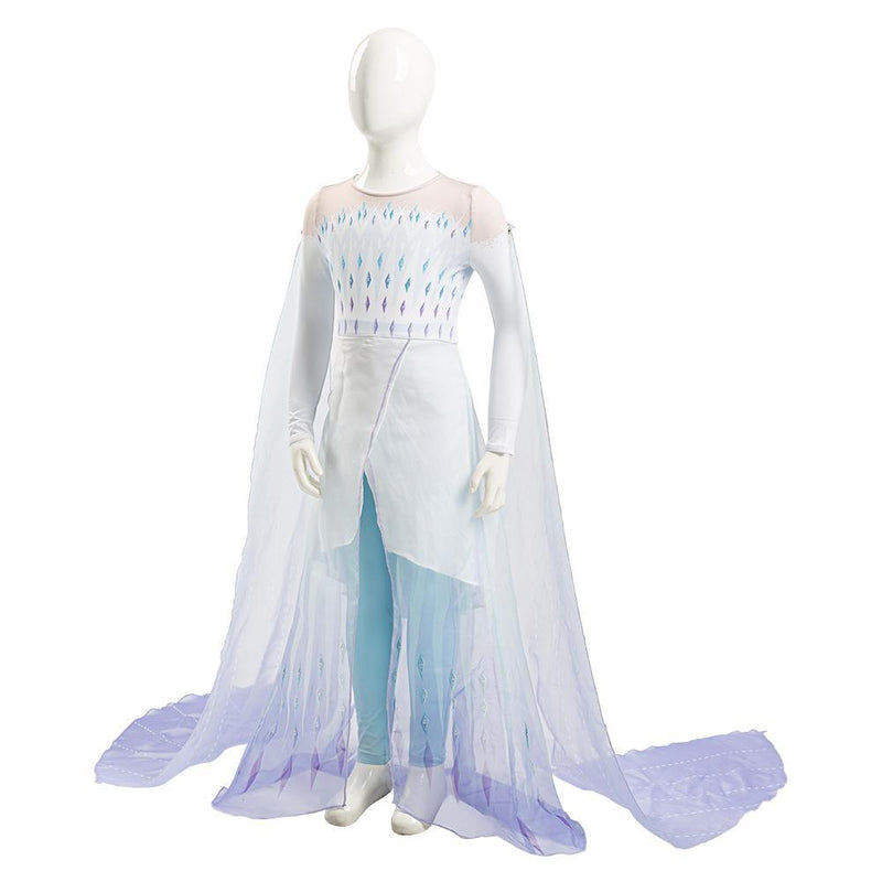 Frozen frozer 2 ii Elsa Ahtohallan White Snow Ice Flake Dress Cosplay Costume Kid Child Ver - CrazeCosplay