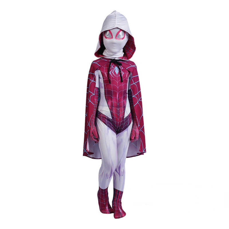 Toddler Ghost Spider Costume Marvel Gwen Stacy Halloween Suit with Cape for Kids - CrazeCosplay
