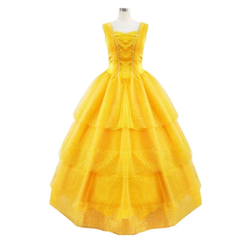 2020 Belle Beauty and the Beast Costumes Princess Belle Yellow Fantasias Dress for Adult