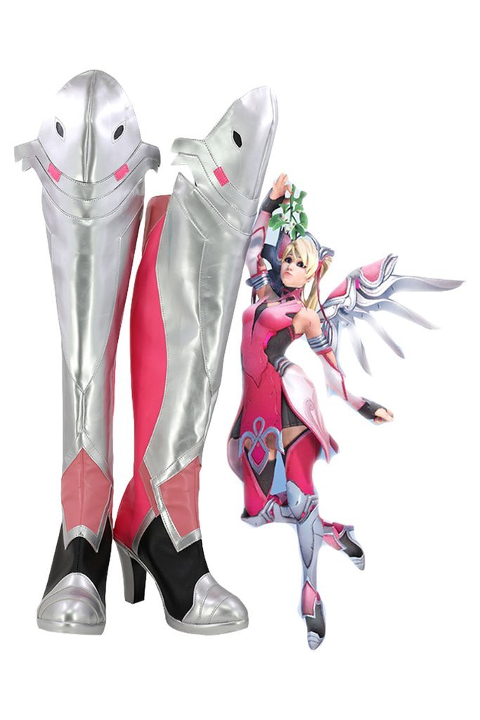 overwatch mercy angela ziegler outfit pink mercy skin cosplay shoes boots - CrazeCosplay